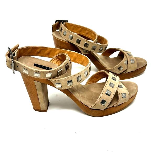 Theory Tan Studded Ankle Wrap Heels - Picture 4 of 12